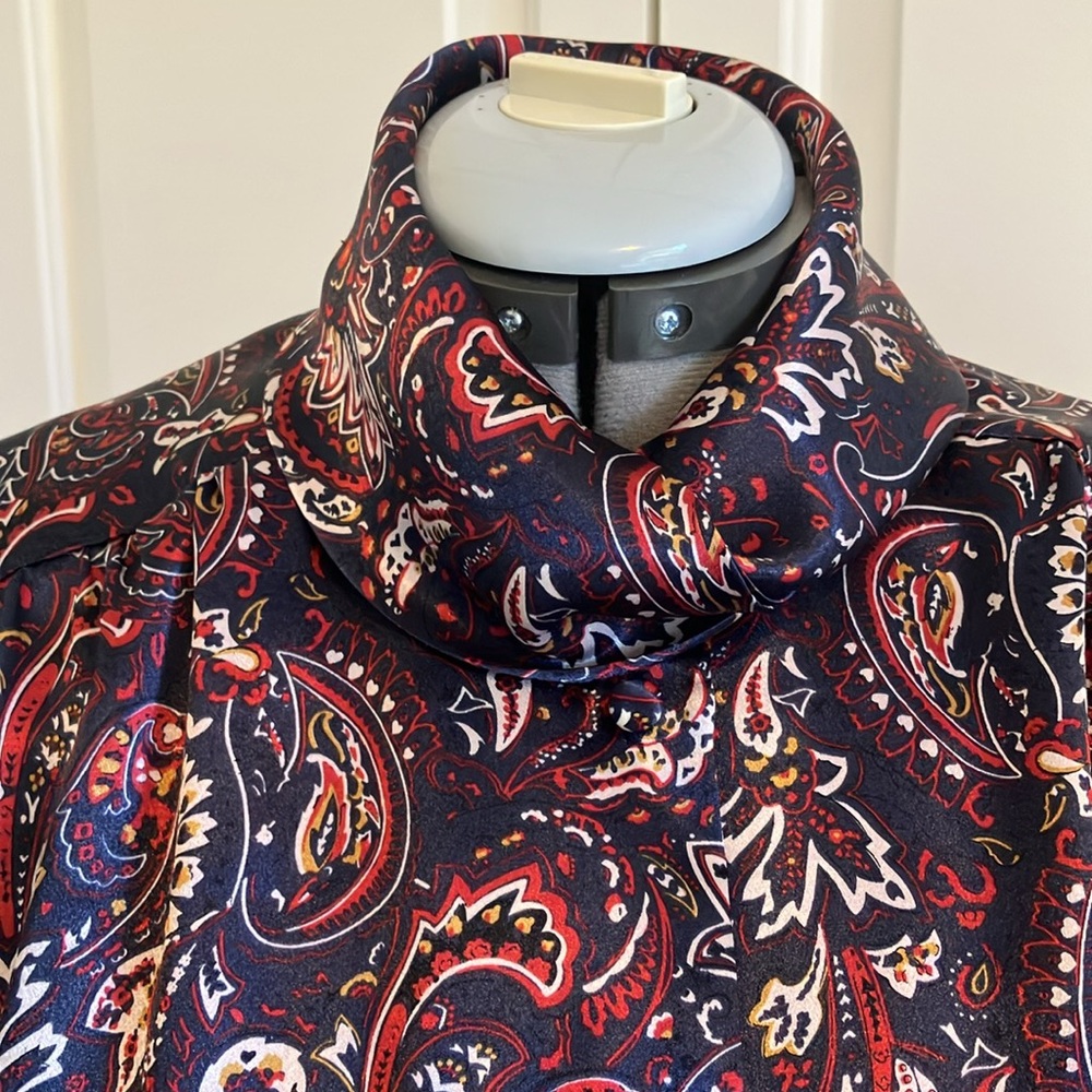 Vintage 80s 90s blouse, long sleeve, blue, red paisley Jeremy Scott for Braemar